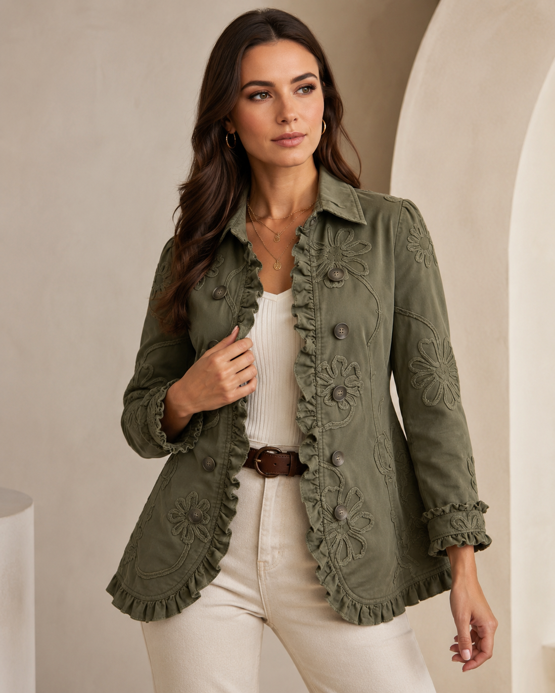 Veste Femme Brodée Florale – Style Casual Chic