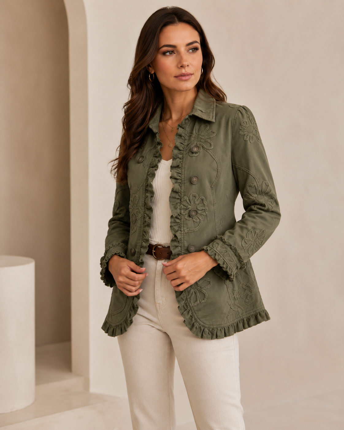 Veste Femme Brodée Florale – Style Casual Chic