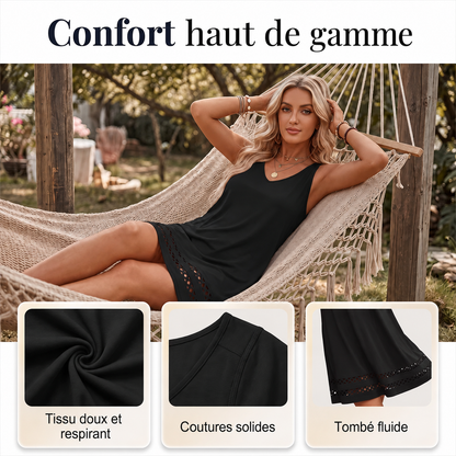 Robe d’Été Sans Manches Col V à Ourlet Ajouré