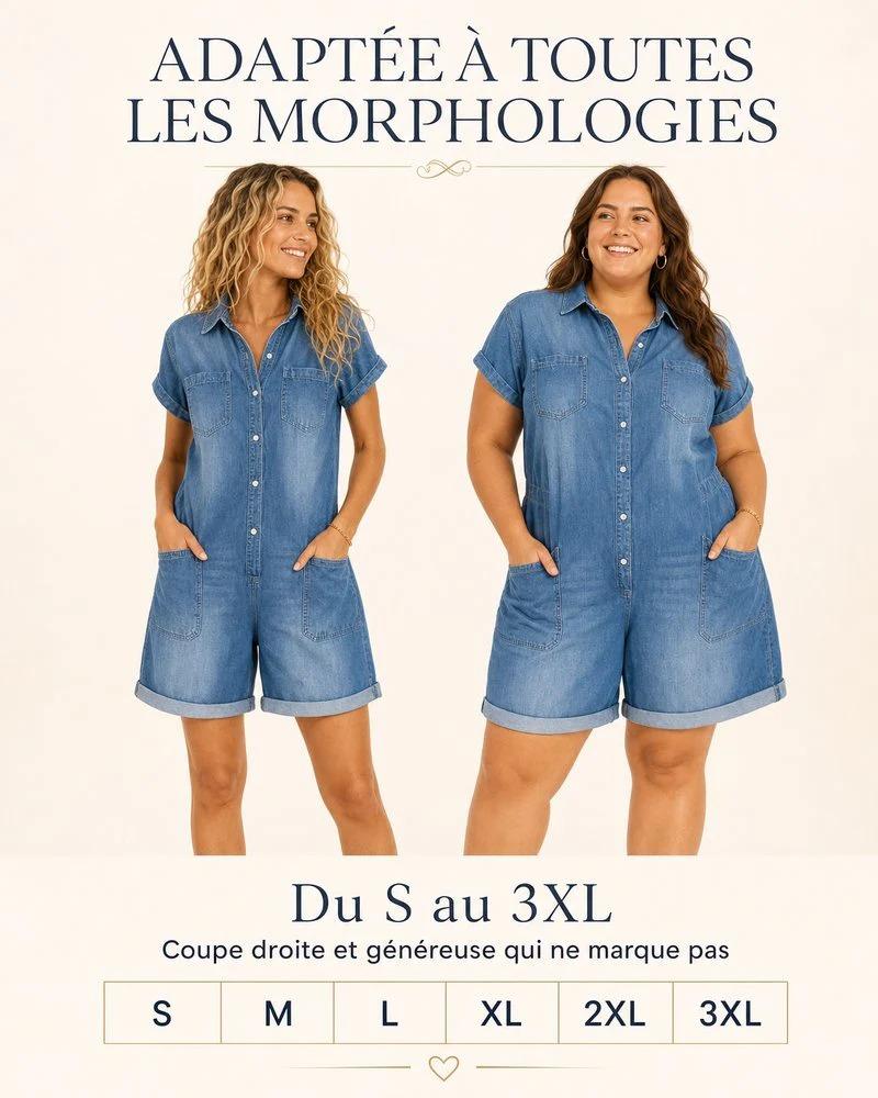 Combishort Femme en Denim – Manches Courtes et 4 Poches